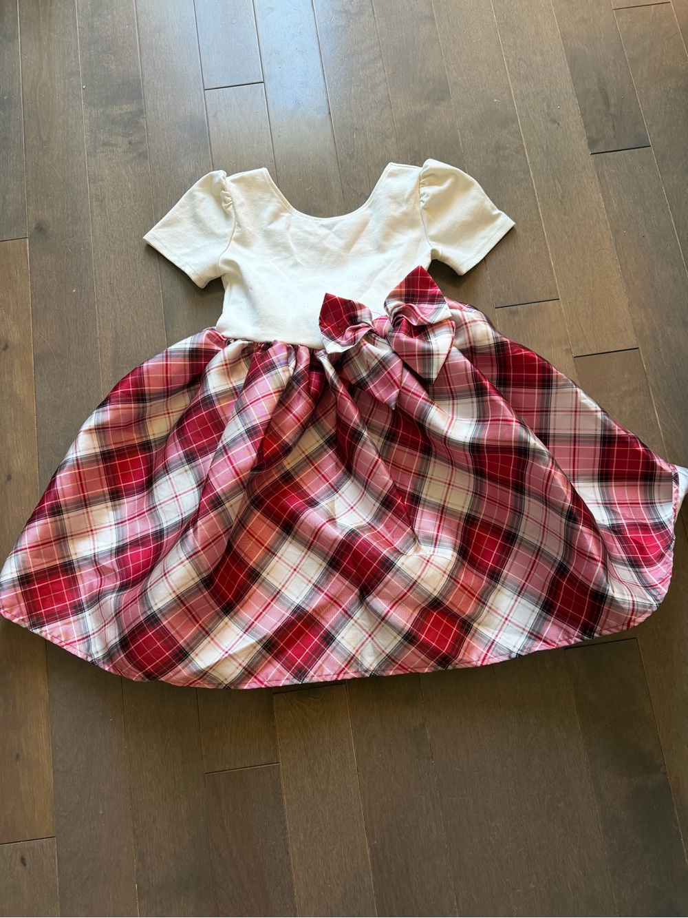 H&M Girls White & Red Plaid Holiday Dress with Bow